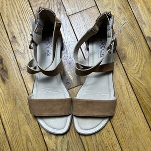 LifeStride Riley Tan Brown Ankle Strap Gladiator Flat Sandals Womens 8.5M